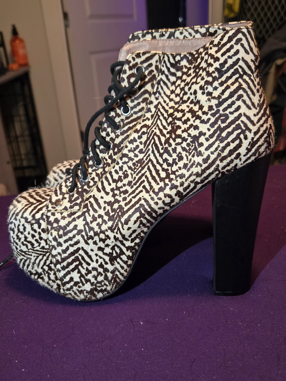 Jeffrey Campbell Lita Fur Lace-Up Platform Bootie